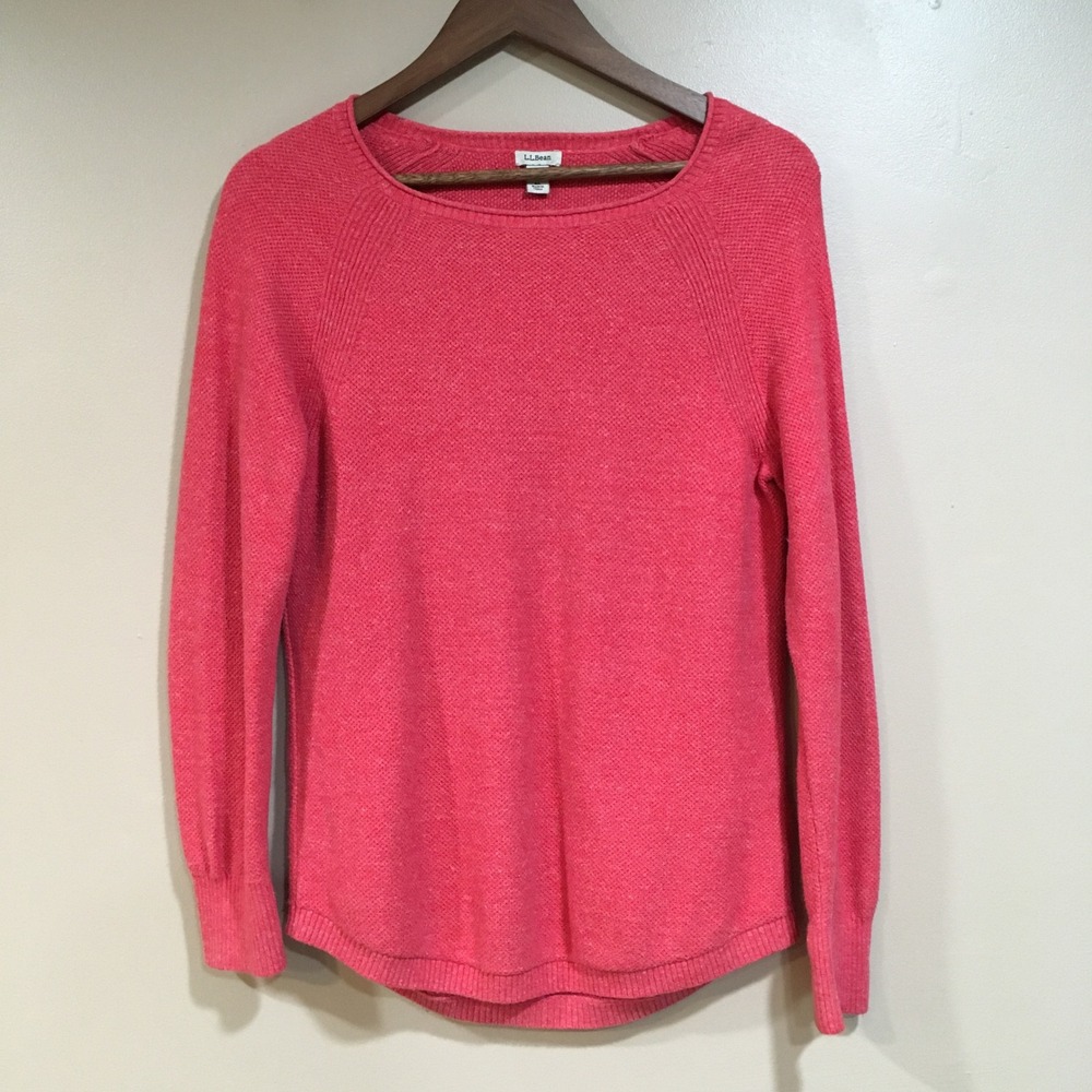 LL Bean Waffle Roll Neck Sweater Womens S Pink Preppy Coastal Classic Barbiecore